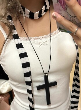 木质黑色大十字架项链男女长款毛