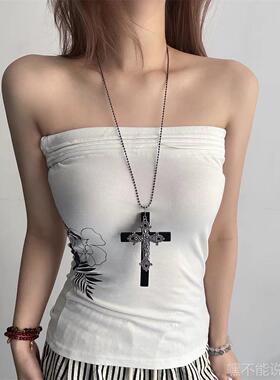 cos简约黑色颈链重工十字架吊坠