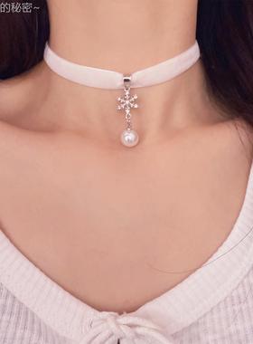 圣诞节纯欲雪花珍珠吊坠项链