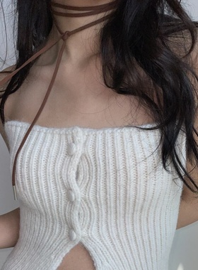 长款系带颈带choker韩系性感黑色