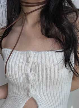 纯欲choker白色颈带细绳简约长款