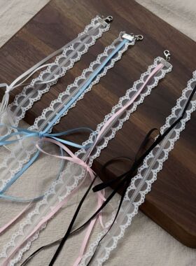 超仙白色蕾丝系带choker项圈少女