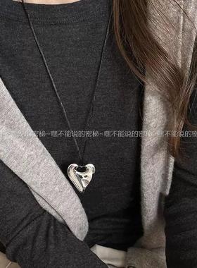 韩系个性银色字母爱心系绳项链女