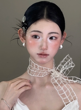 红色编织格子披肩带肩带颈带港风