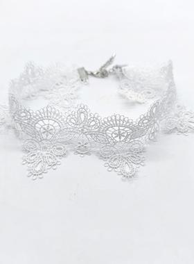 颈链复古宽白色蕾丝短项链脖颈带choker颈圈韩国