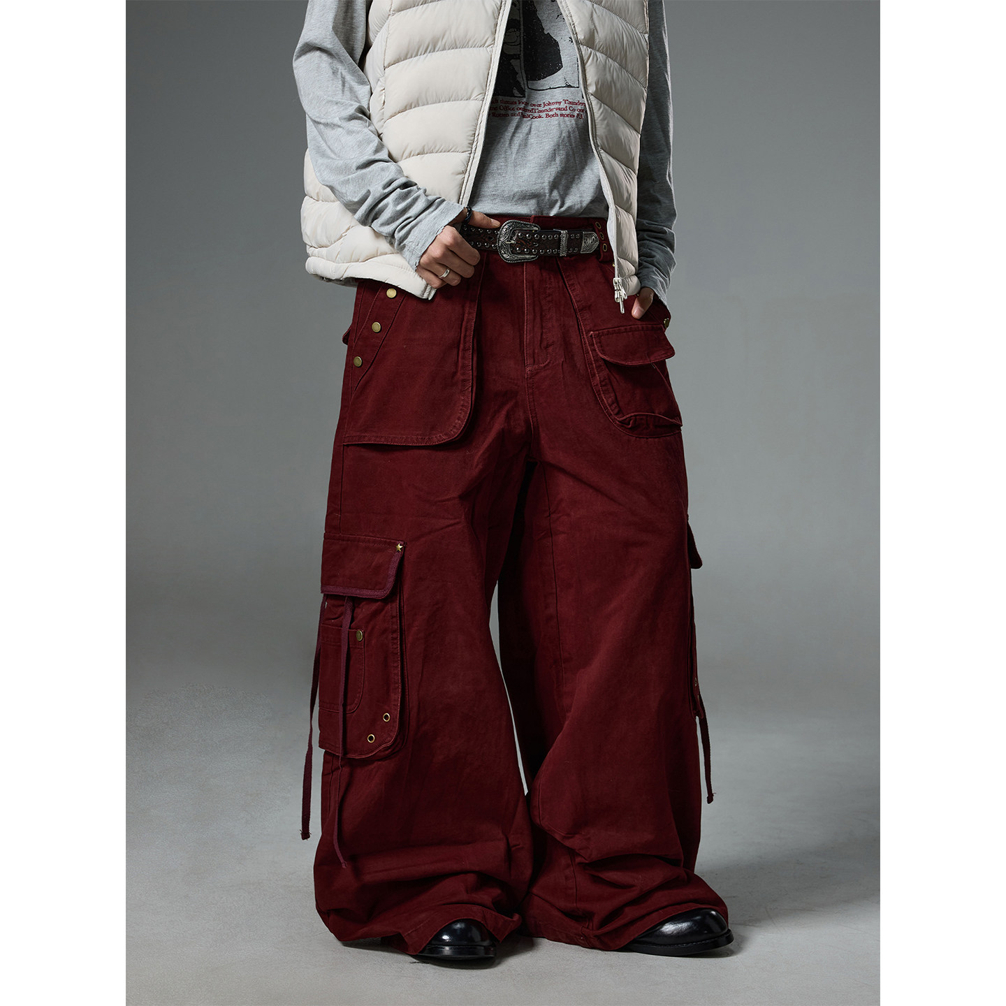 BTSG重工水洗做旧金属立体多口袋阔腿工装裤baggy美式街头拖地裤 - 图0