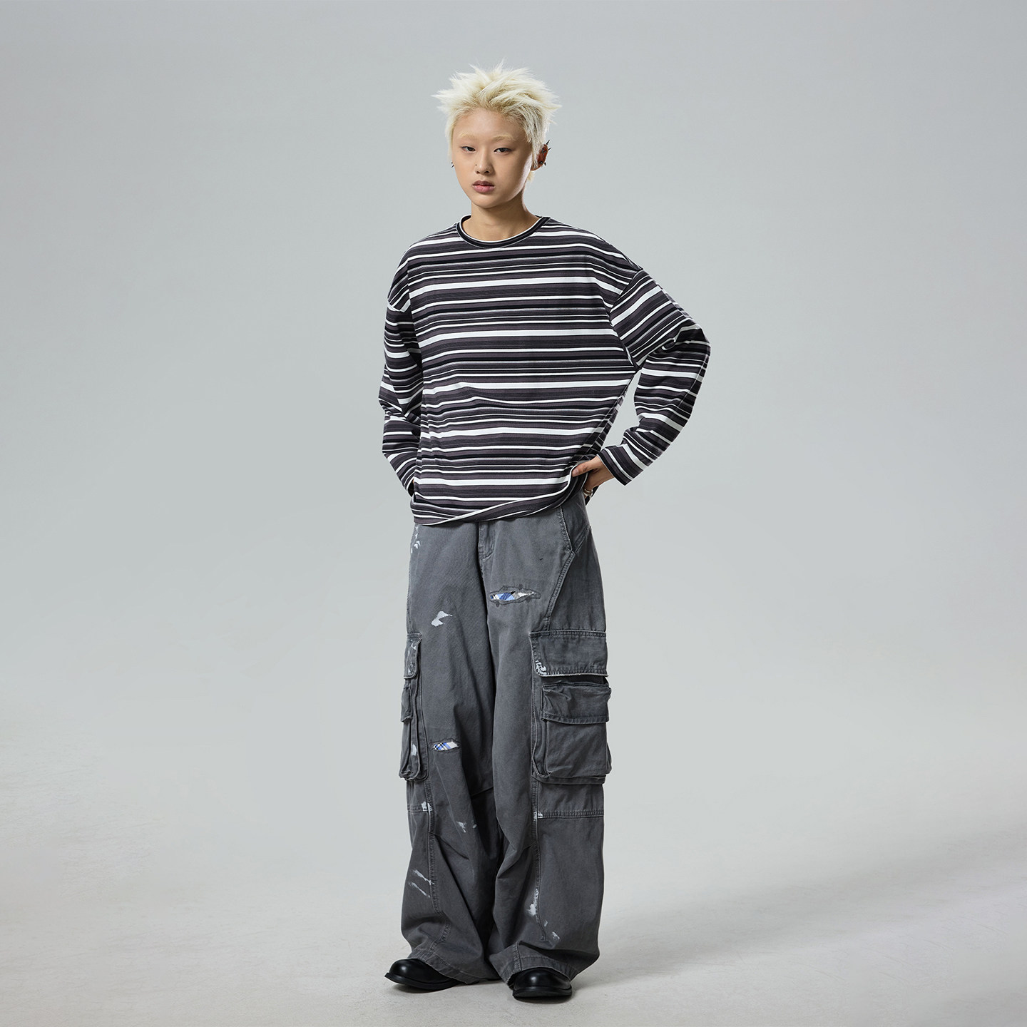 BTSG复古水洗结构泼墨补丁立体口袋法工裤Cleanfit褶皱阔腿工装裤,淘宝优惠券,粉丝福利购,淘宝优惠卷