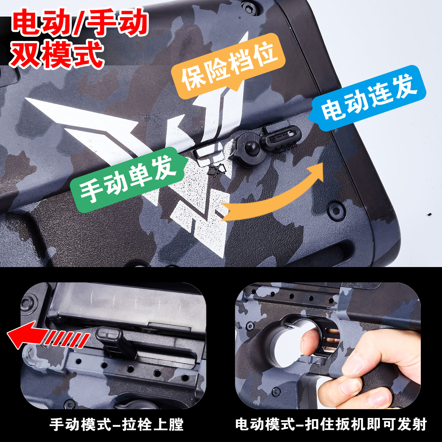 水P90全自动电动连发晶黑鹰冲锋手自一体男孩玩具专用儿童软弹枪 - 图1