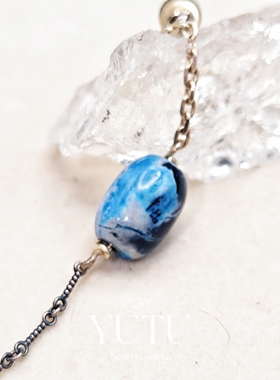 S925银镶嵌天然蓝纹玛瑙手链女时尚轻奢个性气质简约百搭