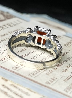 YUTU原创设计藤蔓图腾925纯银石榴石戒指个性复古时尚礼品男女