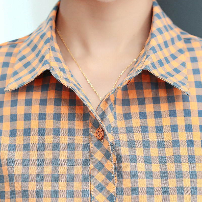 妈妈春秋装长袖纯棉40岁50格子衬衫 芳华再燃中老年女装