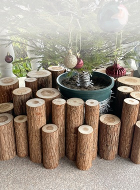 壁炉装饰木头木材小木桩客厅装饰背景墙名宿造景圆木桩树桩摆件