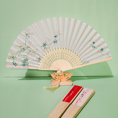 复古中国风女式流苏扇子古典汉服折扇夏季随身折叠学生舞蹈表演扇 - 图2