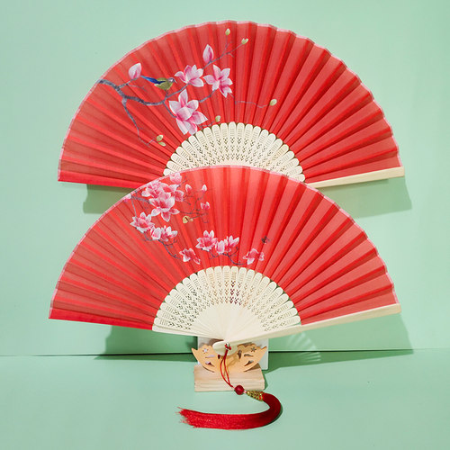复古中国风女式流苏扇子古典汉服折扇夏季随身折叠学生舞蹈表演扇 - 图1