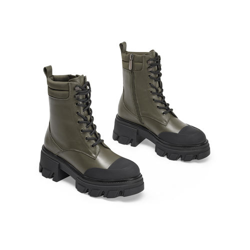 KISS CAT/接吻猫秋冬牛皮圆头侧拉链户外厚底马丁靴女KA32723-50 - 图3