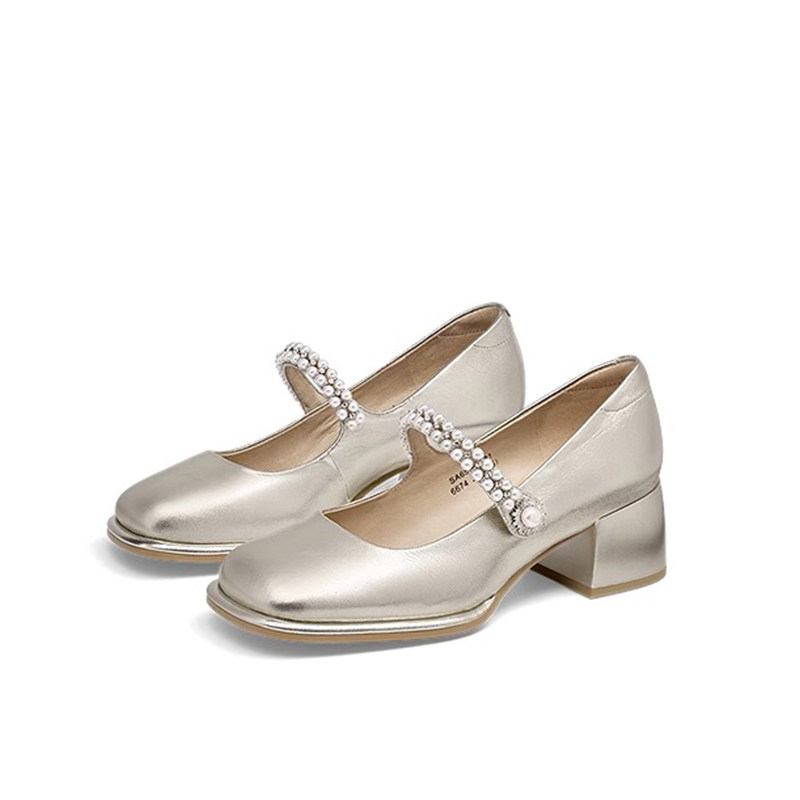 KISSKITTY春夏方头玛丽珍鞋法式单鞋珍珠粗高跟鞋女SA65125-81,淘宝优惠券,粉丝福利购,淘宝优惠卷