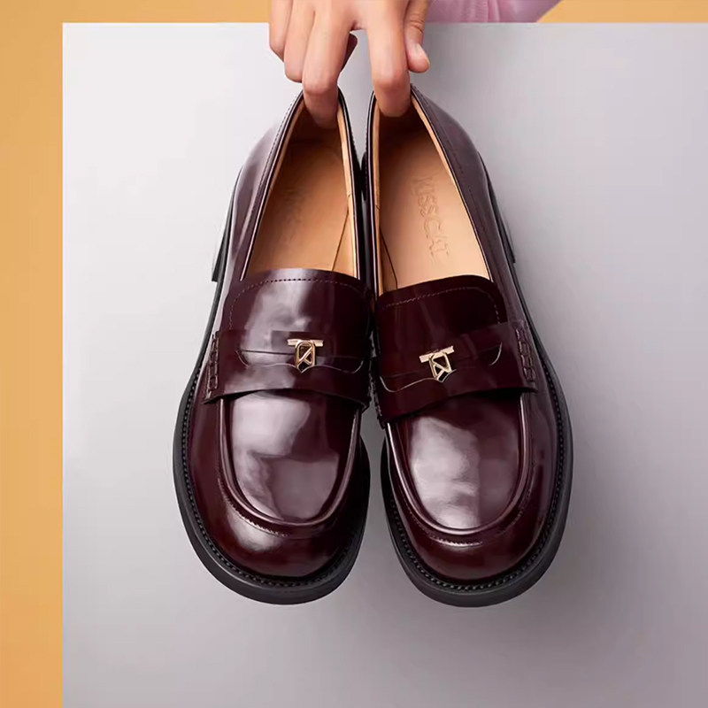 KISS CAT/接吻猫春秋牛皮乐福鞋粗高跟法式复古单鞋女KA43542-50,淘宝优惠券,粉丝福利购,淘宝优惠卷