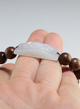 【新品】和田白玉莲花手牌+黑花梨圆珠手链 楼叔原创