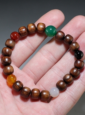[原创]玛瑙珠配黑花梨木老形珠手链 五行缺啥选啥手串 楼叔原创
