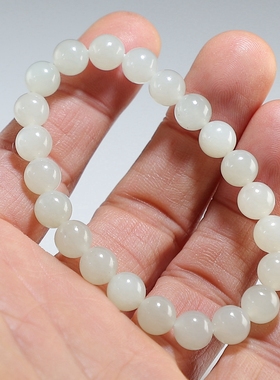 【高性价比】和田玉女款手链 8mm圆珠白玉手串 微瑕特价 楼叔孤品