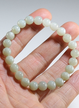 【高性价比】和田玉手链 8mm青白玉圆珠女款手串 楼叔孤品