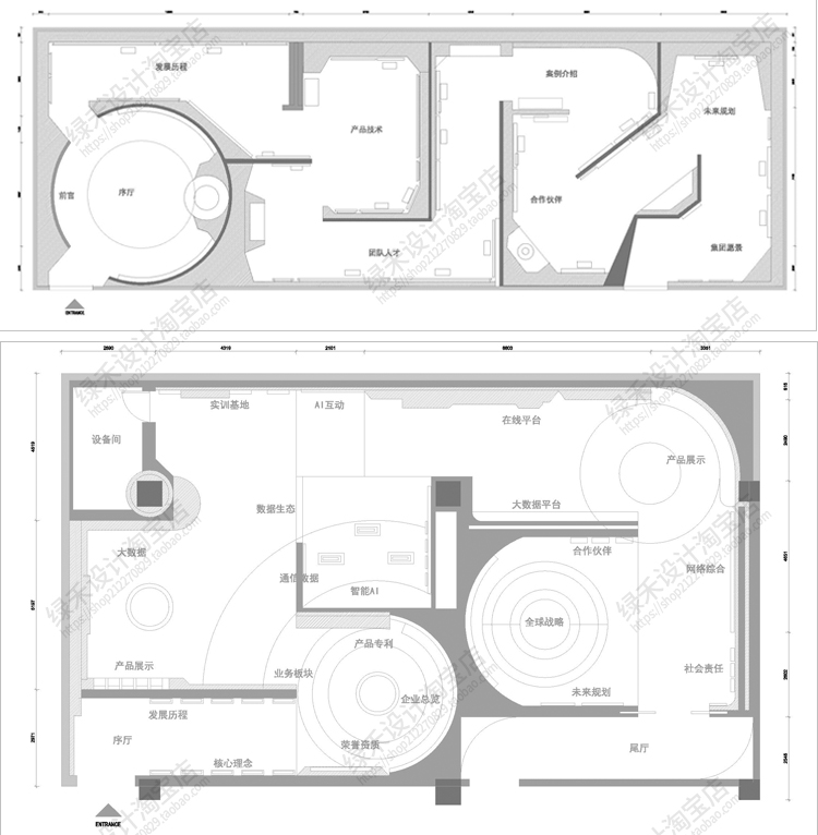 现代文化展厅展馆室内平面布局企业科技展览馆设计CAD平面布置图 - 图2