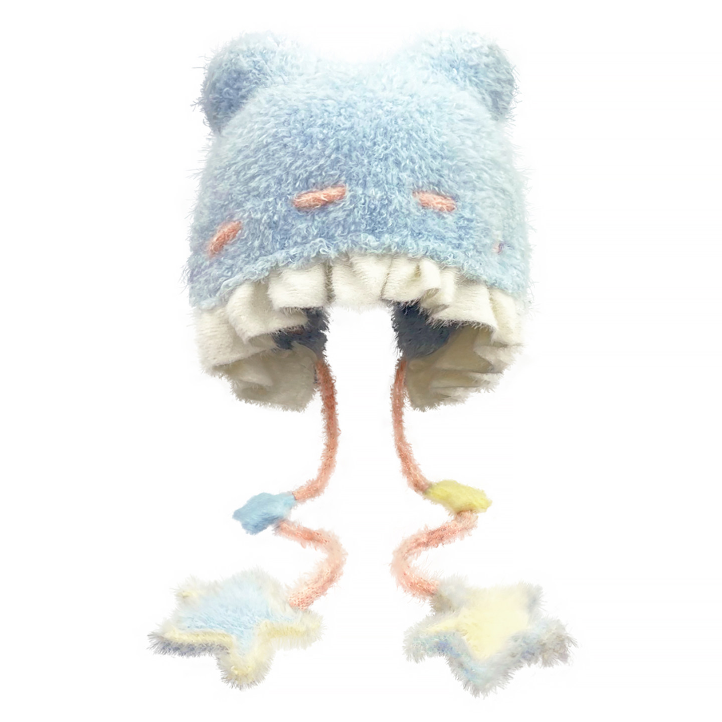 软糯可爱小熊耳朵毛线帽子女秋冬星星辫子帽保暖显脸小护耳针织帽,淘宝优惠券,粉丝福利购,淘宝优惠卷