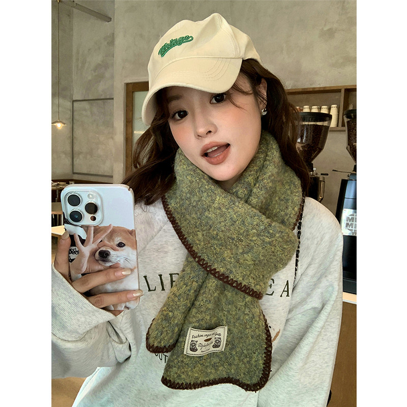 2025新款韩版氛围感绿色百搭小熊标围巾女秋冬保暖护颈软糯围脖潮,淘宝优惠券,粉丝福利购,淘宝优惠卷