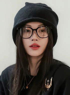 鞠婧祎同款卷边黑色针织堆堆帽子