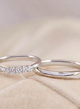 S925纯银相懦以沫情侣戒指男女一对时尚轻奢对戒小众设计求婚指环