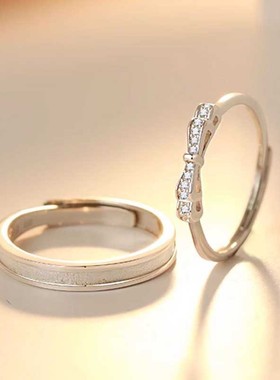 S925纯银诺言情侣戒指男女一对开口可调节蝴蝶结对戒小众时尚饰品