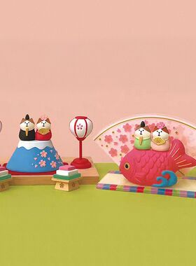 日式zakka猫女孩节桌面摆件