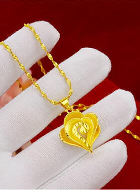 越南沙金吊坠桃心黄金色项链女