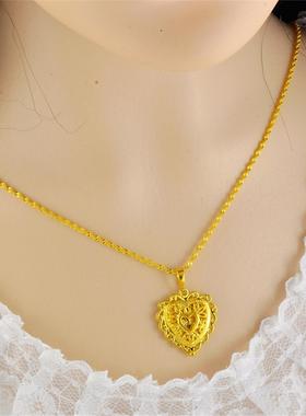 网红黄金色项链女爱心吊坠越南沙金简约气质婚庆首饰 女友礼物