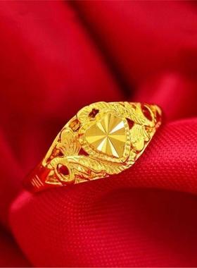 金色戒指女时尚百搭花朵沙金戒指