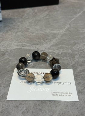 原创天然茶水晶黑曜石手链女款单圈简约百搭饰品礼物送女友闺蜜