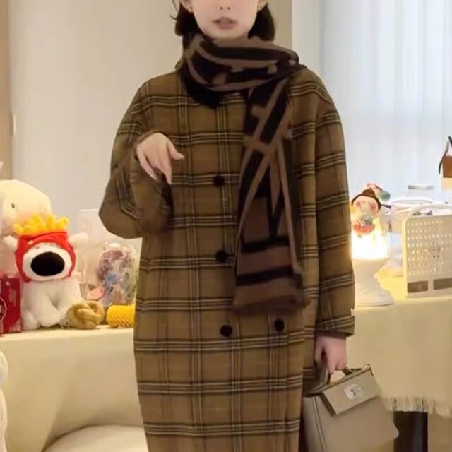 Korean Dongdaemun retro plaid double-sided cashmere wool