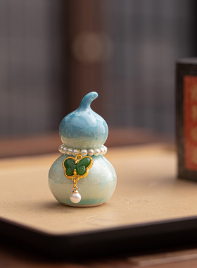 结晶釉彩色小葫芦茶宠装饰品摆件