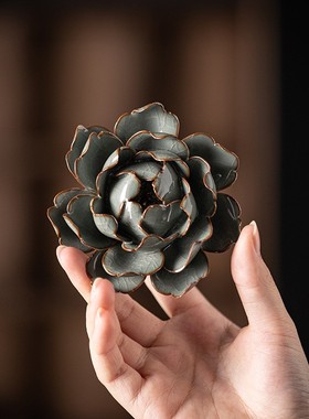 创意手工线香插莲花牡丹花香插室内陶瓷复古线香底座香器茶道摆件