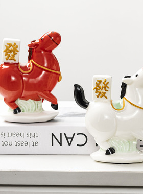 国潮马上有钱陶瓷摆件家居桌面装饰小摆件文创唐三彩伴手礼礼品