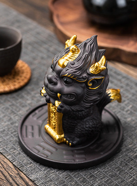 紫砂招财进宝麒麟神兽茶宠精品摆件功夫茶具茶桌装饰可养茶玩摆设