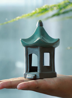 陶瓷禅意六角亭微景观装饰品摆件