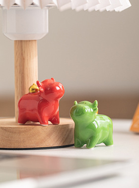 创意迷你可爱陶瓷马牛小猪小象吉祥物家居办公桌面饰品车载小摆件