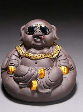 紫砂茶宠可养茶台茶艺茶道河马狮子小猫咪招财个性茶桌装饰小摆件