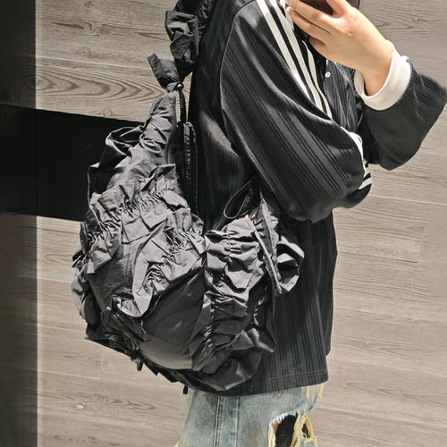 阿迪达斯三叶草女包RUFFLE BAG L大号荷叶花边运动两用包手提拎包 - 图0