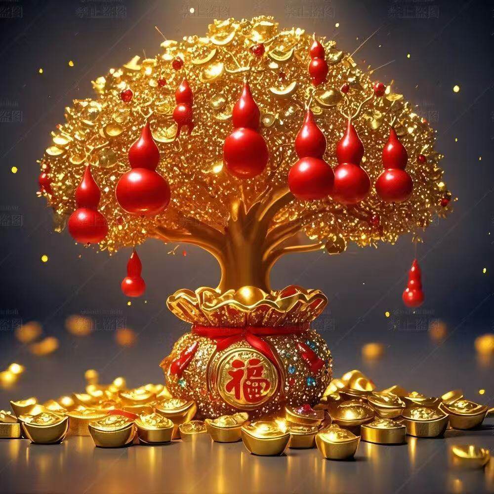 聚宝盆摇钱树自粘装饰画恭喜发财贴纸招财旺宅背景墙新款装饰壁画,淘宝优惠券,粉丝福利购,淘宝优惠卷