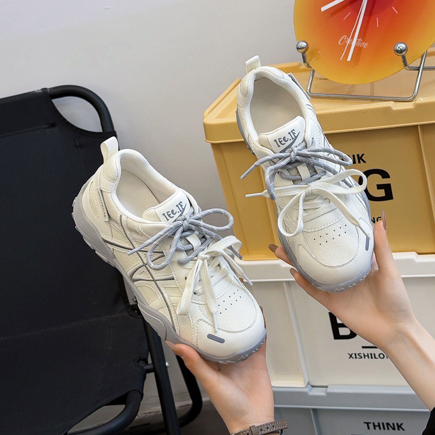 内增高德训鞋女2026春季新款白色厚底休闲潮鞋双鞋带运动鞋轻便,淘宝优惠券,粉丝福利购,淘宝优惠卷