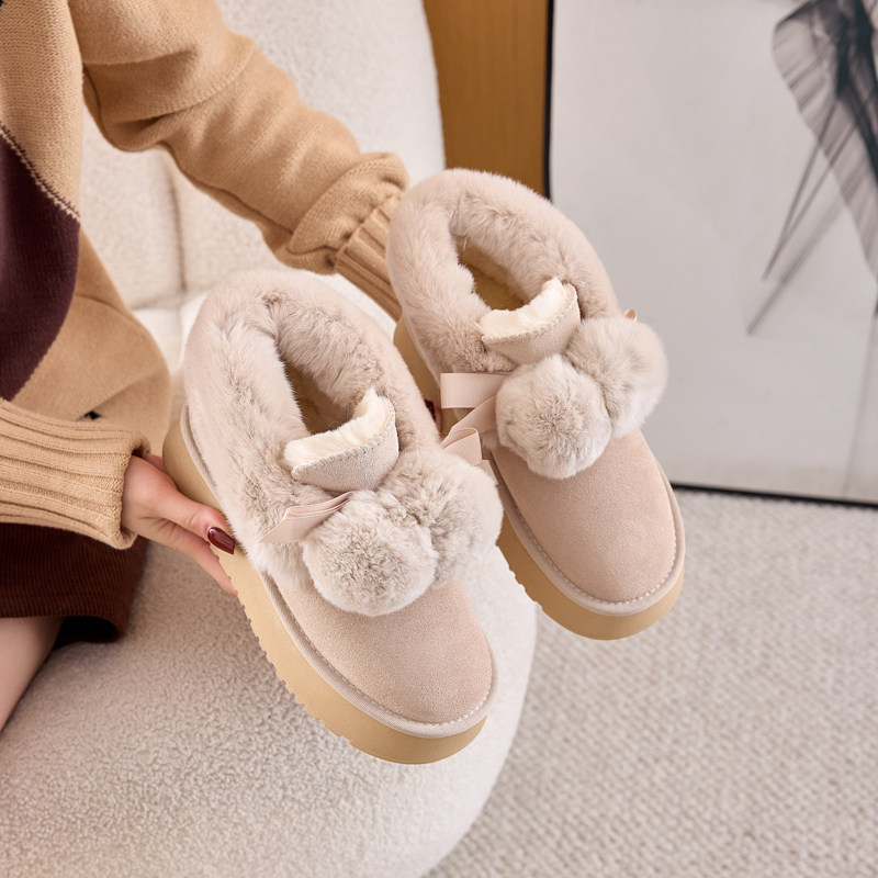 兔毛厚底雪地靴女2025冬季松糕可爱毛毛球内增高棉鞋加绒加厚保暖,淘宝优惠券,粉丝福利购,淘宝优惠卷