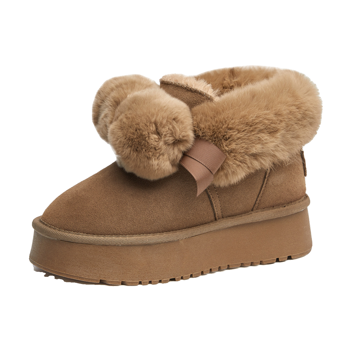 兔毛厚底雪地靴女2025冬季松糕可爱毛毛球内增高棉鞋加绒加厚保暖,淘宝优惠券,粉丝福利购,淘宝优惠卷