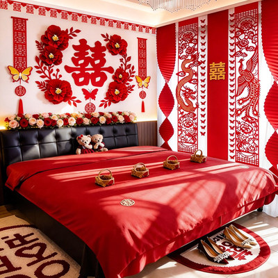 结婚婚房卧室床头背景墙装饰